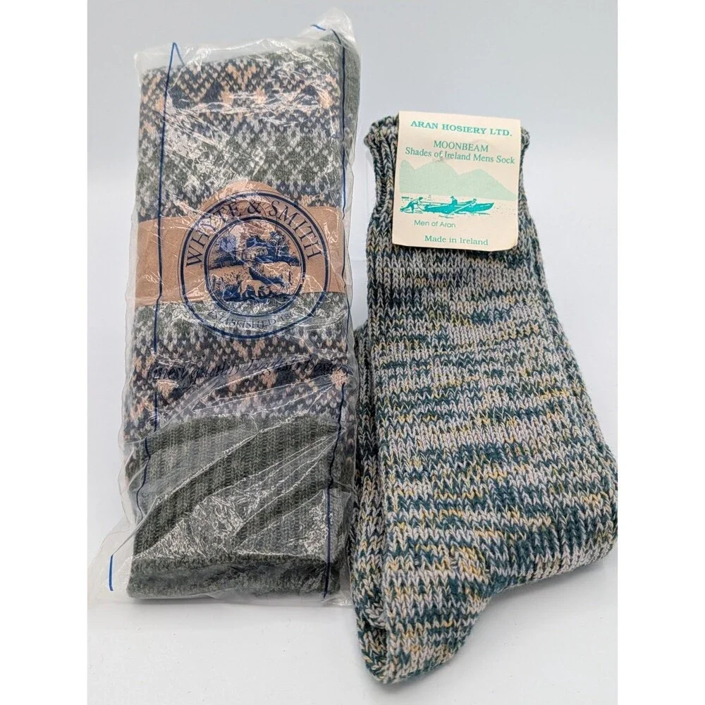 Lot of 2 NEW Wool Socks Whyte Smith England Aran Hosiery Ireland Mens L